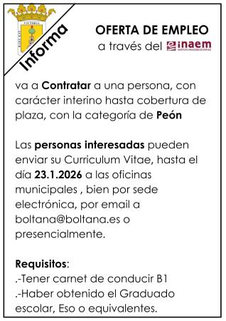 Imagen Convocatoria Peón Brigada Municipal